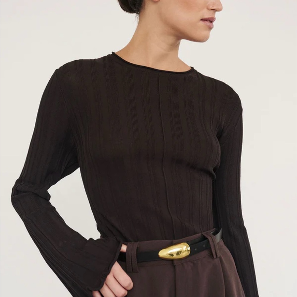 DISSH Chocolate Brown Ribbed Long-Sleeve Knit Top